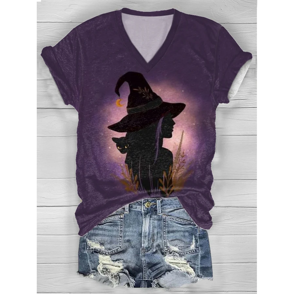 Women's Witch Casual Print Short Sleeve T-Shirt
