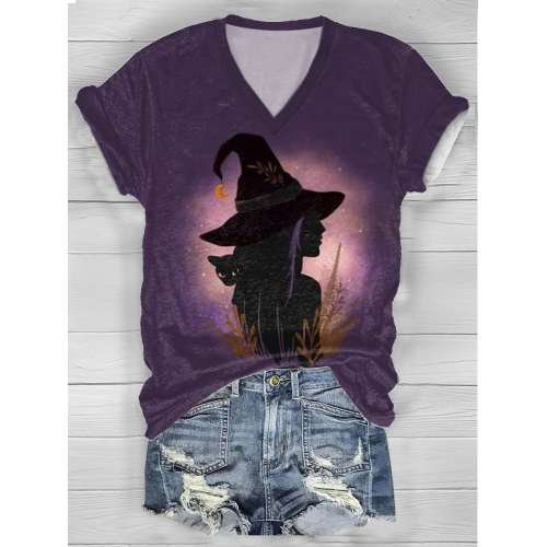 Women's Witch Casual Print Short Sleeve T-Shirt