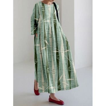Abstract Bamboo Stripes Linen Blend Maxi Dress