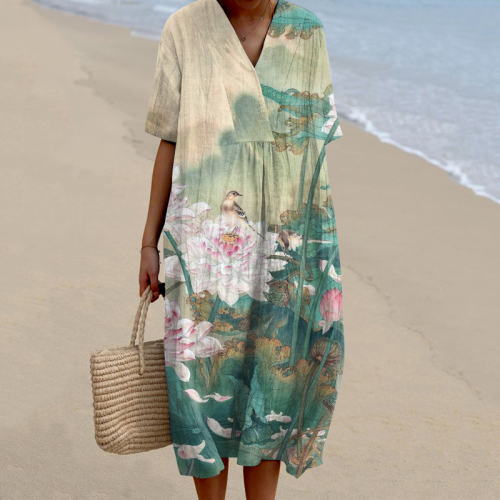 Abstract Floral Pattern Women'S Dress