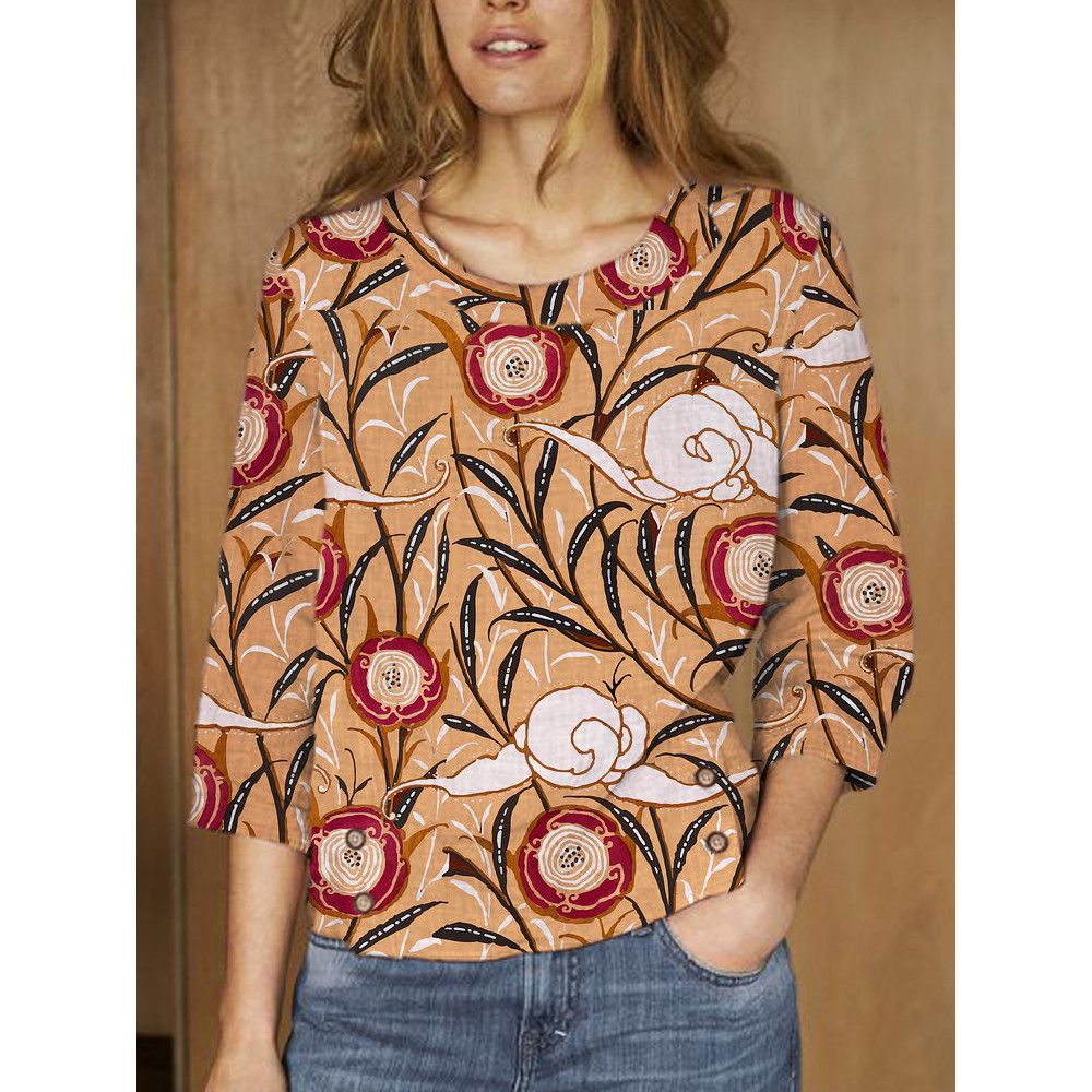 Aesthetic Flower Pattern Linen Lapel Shirt