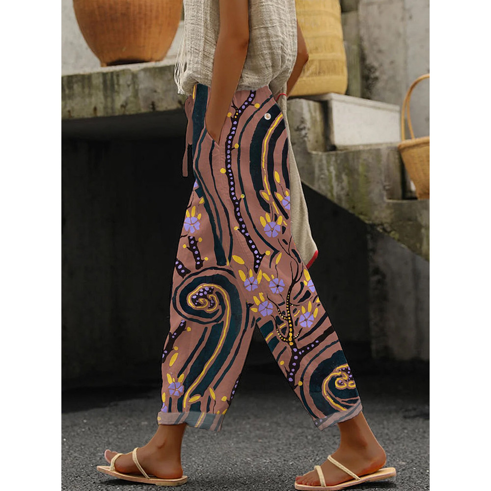 Aesthetic Flower Pattern Women's Linen Pants