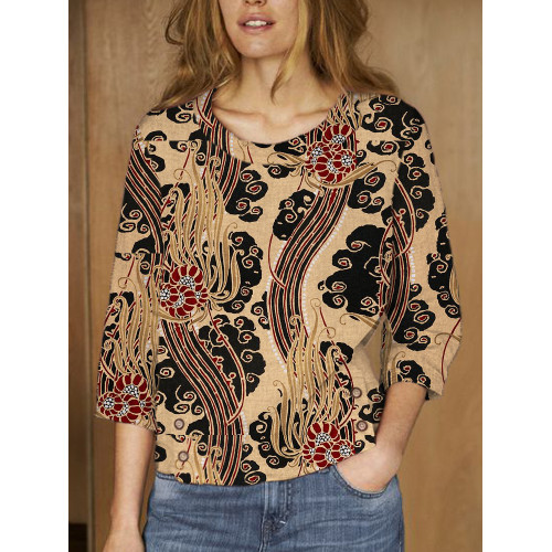 Aesthetic Tree Pattern Linen Lapel Shirt