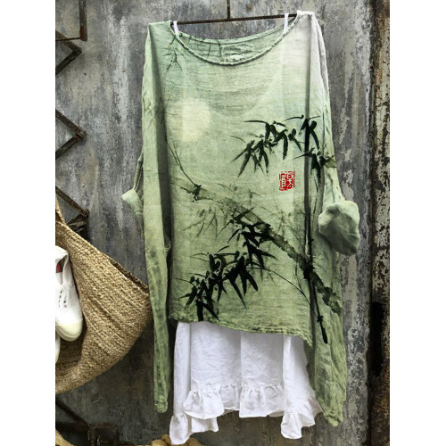 Bamboo Forest Full Moon Japanese Art Linen Blend Tunic