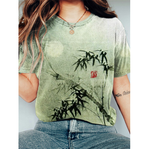Bamboo Forest Full Moon Japanese Art T Shirt