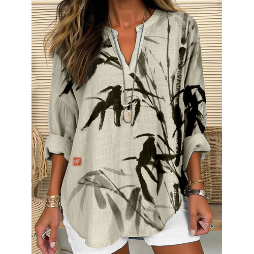 Bamboo Ink Painting Art Linen Blend Cozy Shirt