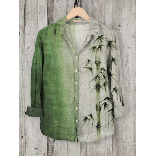 Bamboo Japanese Art Contrast Linen Blend Blouse
