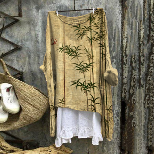 Bamboo Japanese Art Loose V Neck Casual Shirt