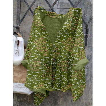 Bamboo Leaves Japanese Pattern Linen Blend Cozy Shirt
