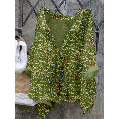 Bamboo Leaves Japanese Pattern Linen Blend Cozy Shirt