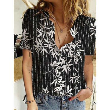 Bamboo Striped Japanese Pattern Linen Blend Blouse