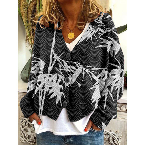 Bamboo with Japanese Wave Pattern Cozy Cardigan