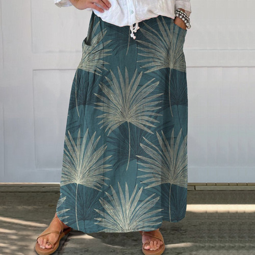Banana Leaf Print Loose Casual Skirt