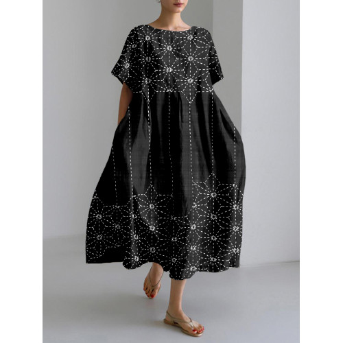 Beautiful Japanese Sashiko Asanoha Pattern Maxi Dress