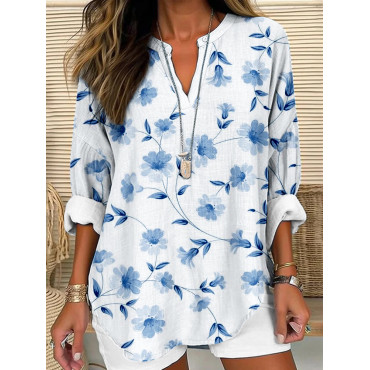 Blue Flowers Botanical Art Linen Blend Cozy Shirt