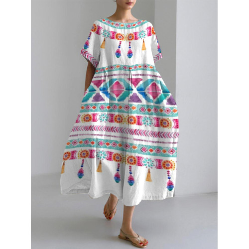 Bohemian Holiday Style  Linen Blend Dress