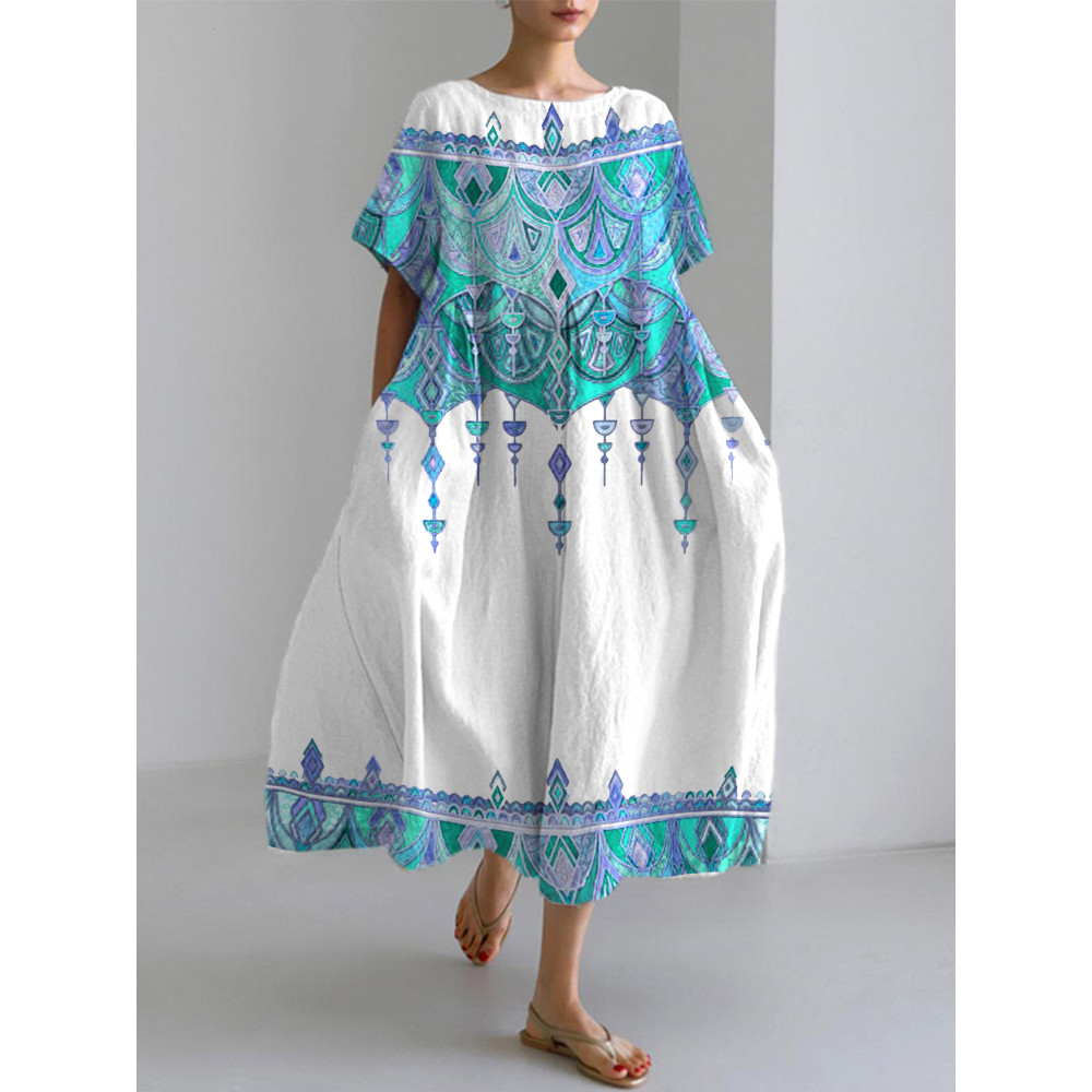 Bohemian Holiday Style  Linen Blend Dress