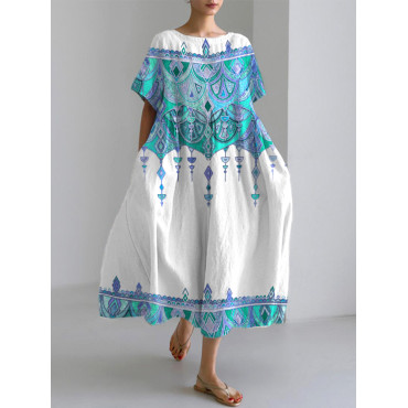 Bohemian Holiday Style  Linen Blend Dress