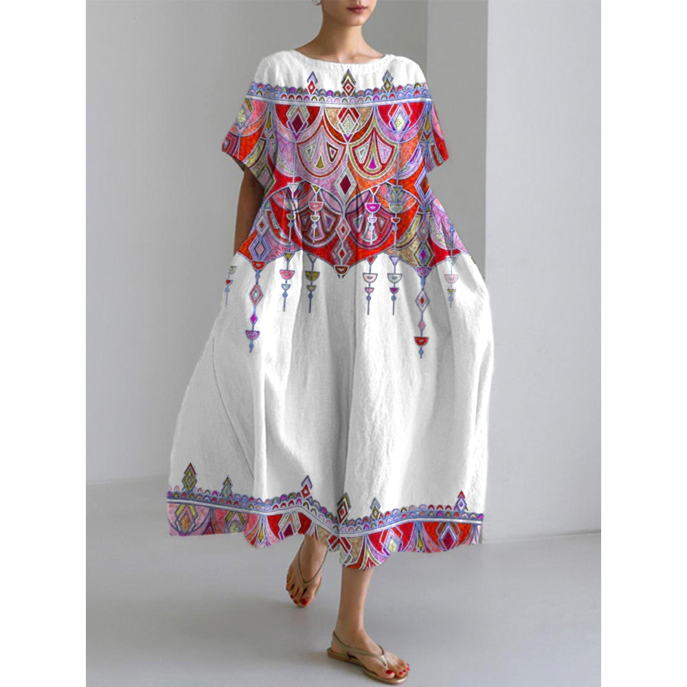 Bohemian Holiday Style  Linen Blend Dress