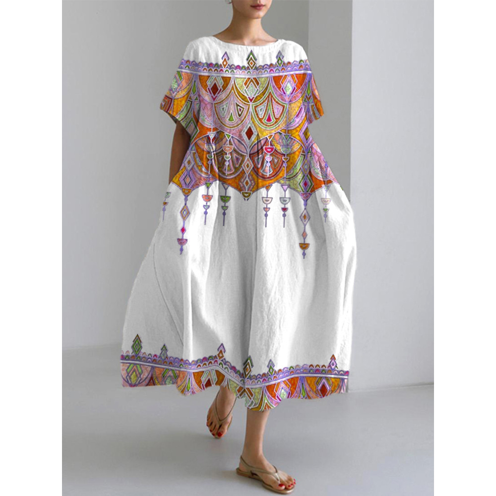 Bohemian Holiday Style  Linen Blend Dress