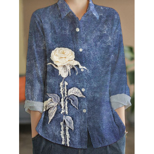 Botanical Floral Art Print Women's Linen Shirt