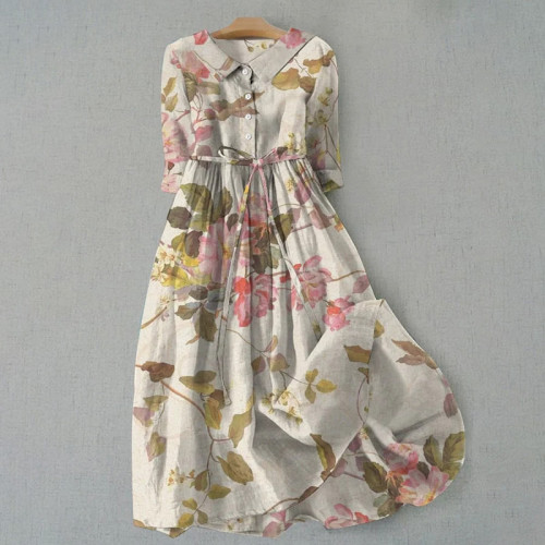 Botanical Floral Vintage Design Print Lace-Up Dress