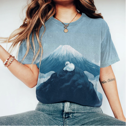 Casual Cute Dog Mountain Print Round Neck Short Sleeve T-Shirt