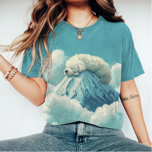 Casual Cute Dog Mountain Print Short Sleeve T-Shirt