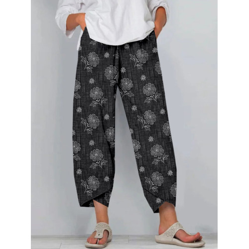 Casual Floral Pattern Cropped Casual Pants
