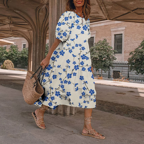 Causal Floral Japanese Art And Spring Midi Dress