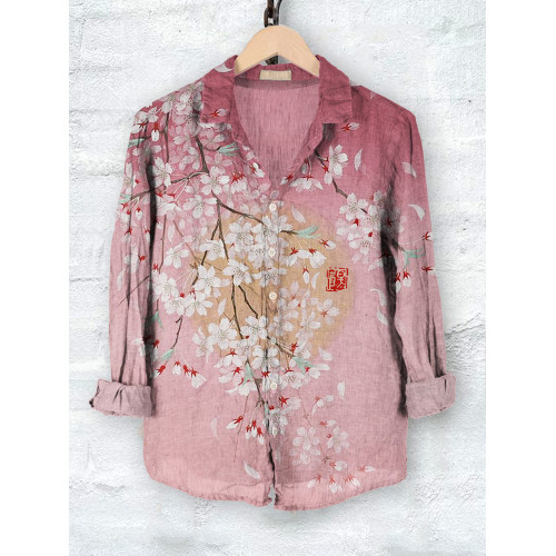 Cherry Blossom Full Moon Japanese Art Blouse