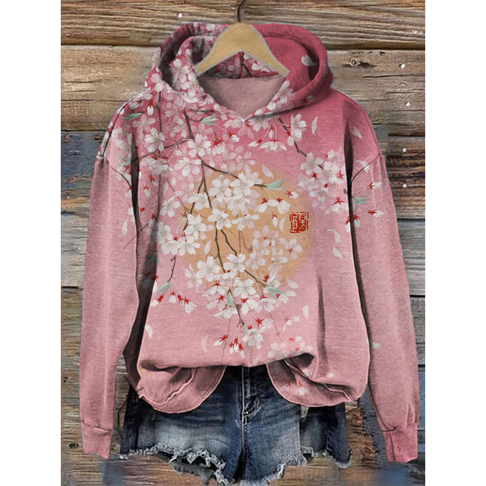 Cherry Blossom Full Moon Japanese Art Gradient Hoodie