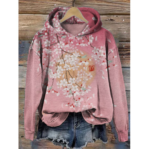 Cherry Blossom Full Moon Japanese Art Gradient Hoodie