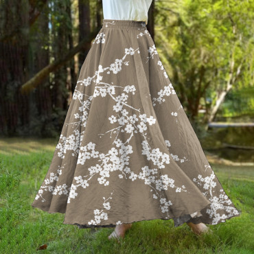 Cherry Blossom Japanese Art A-Hem Skirt