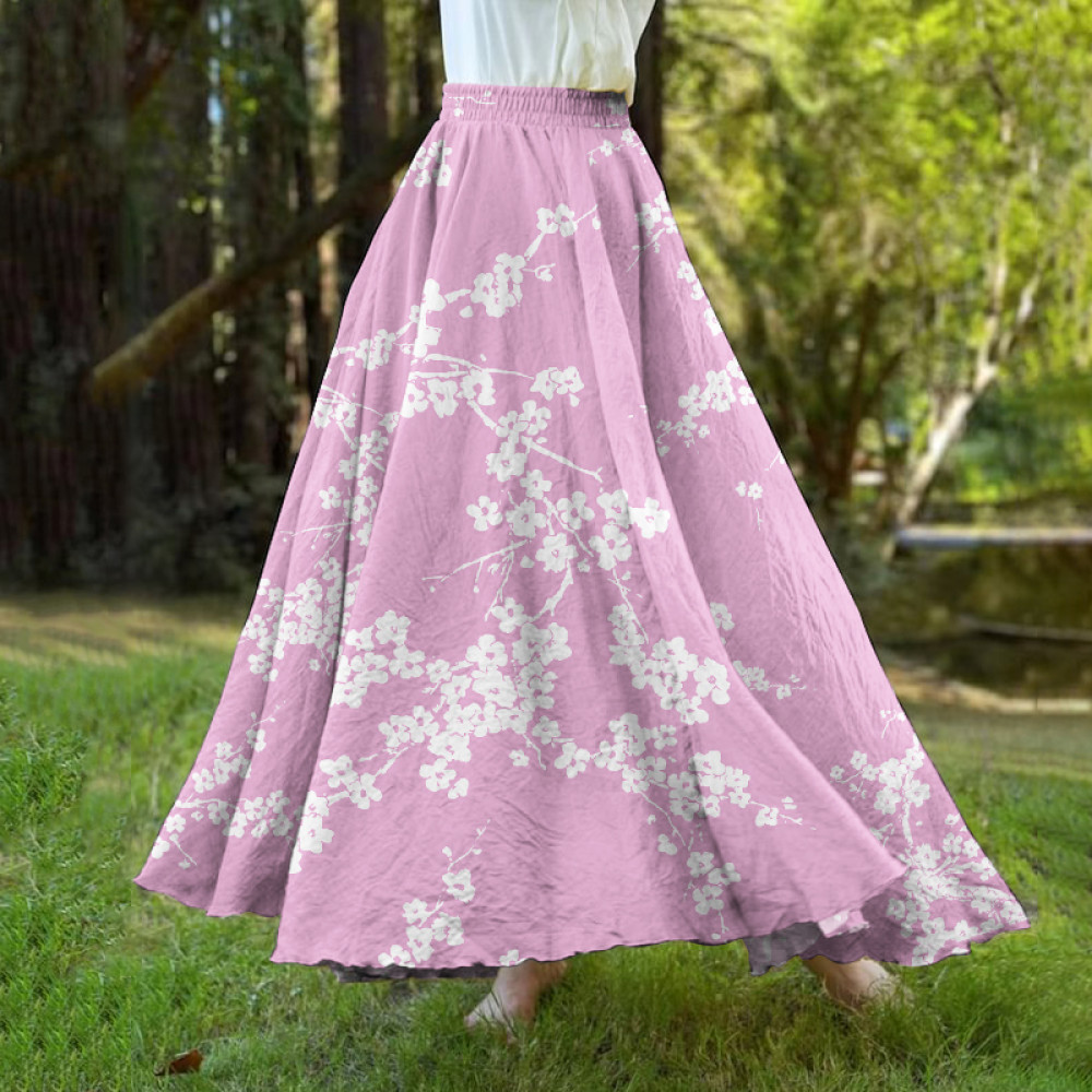 Cherry Blossom Japanese Art A-Hem Skirt