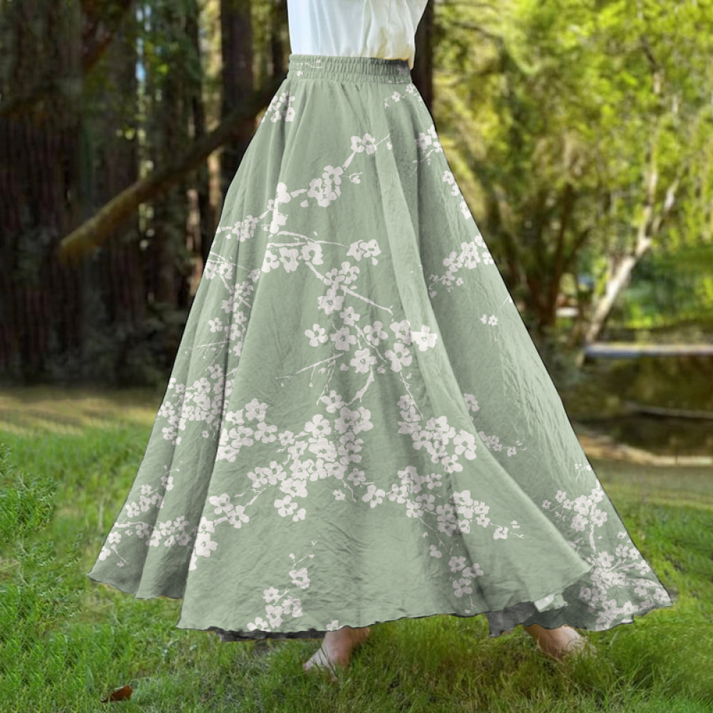 Cherry Blossom Japanese Art A-Hem Skirt