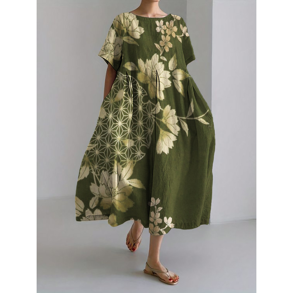 Cherry Blossom Japanese Art Classy Linen Blend Maxi Dress