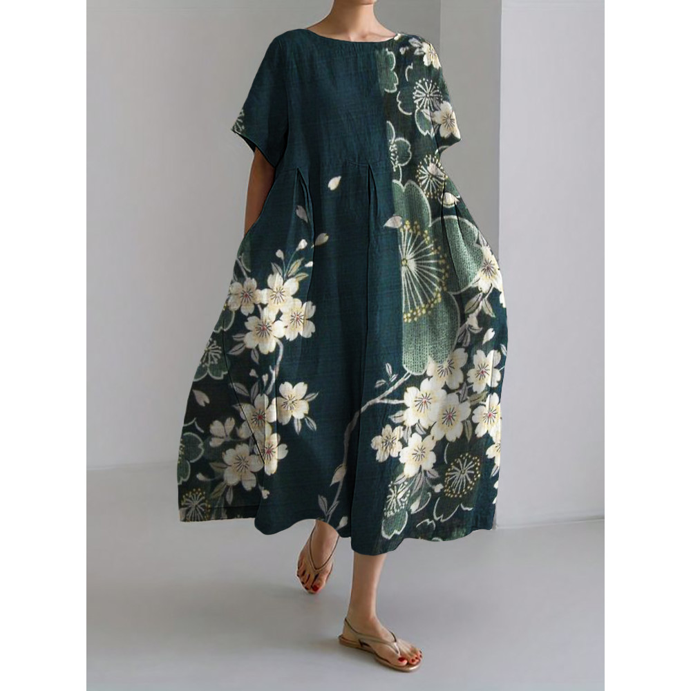 Cherry Blossom Japanese Art Classy Linen Blend Maxi Dress