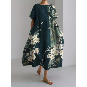 Cherry Blossom Japanese Art Classy Linen Blend Maxi Dress