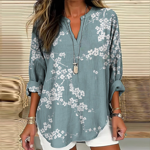 Cherry Blossom Japanese Art Linen Blend Tunic