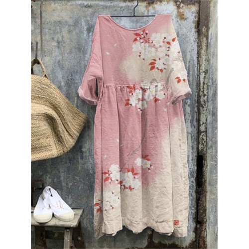 Cherry Blossom Japanese Art Pleated Maxi Dress