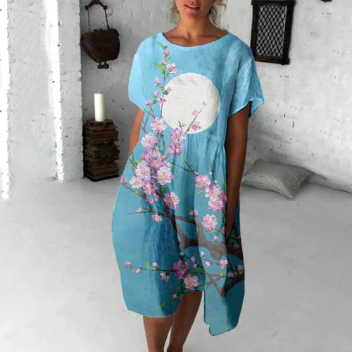 Cherry Blossom Japanese Flowy Midi Dress