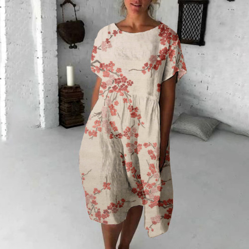 Cherry Blossom Japanese Flowy Midi Dress