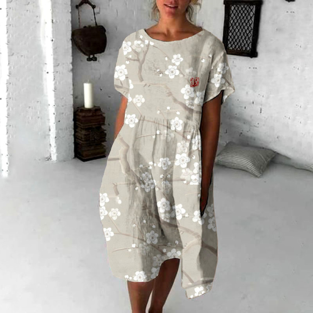 Cherry Blossom Japanese Flowy Midi Dress