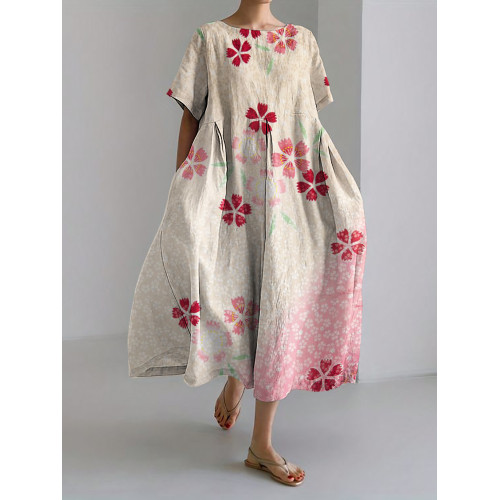 Cherry Blossom Japanese Linen Blend Maxi Dress