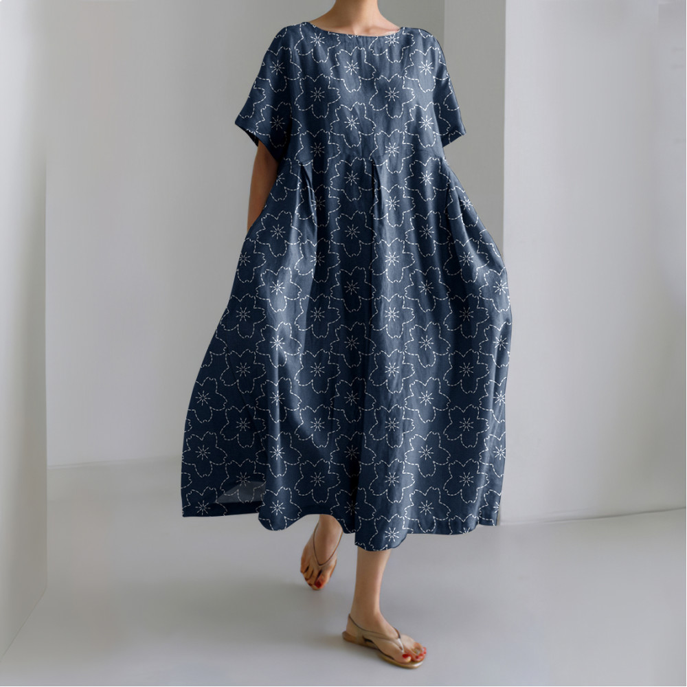 Cherry Blossom Japanese Linen Blend Maxi Dress