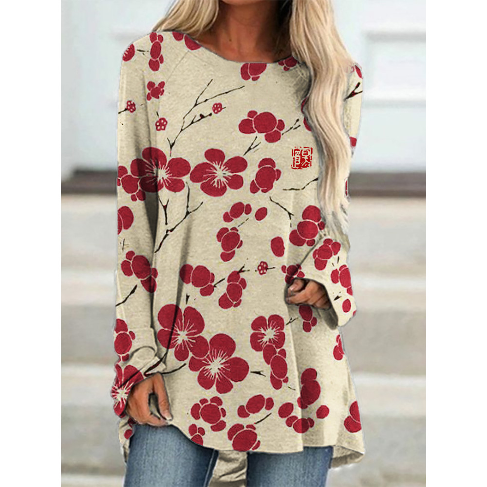 Cherry Blossom Japanese Lino Art A Line T Shirt