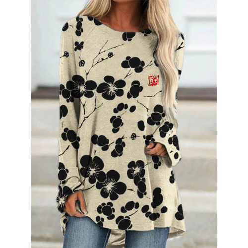 Cherry Blossom Japanese Lino Art A Line T Shirt