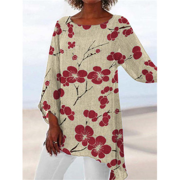 Cherry Blossom Japanese Lino Art Asymmetric Flowy Tunic