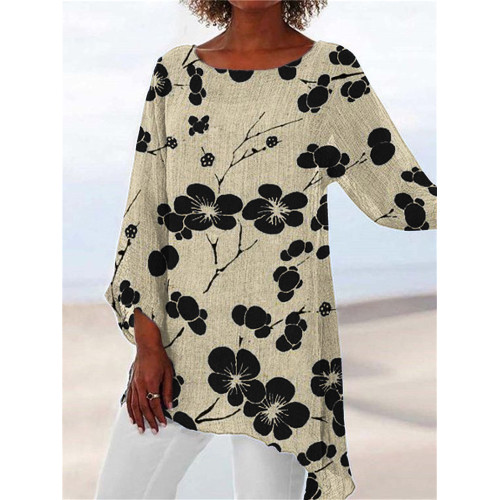 Cherry Blossom Japanese Lino Art Asymmetric Flowy Tunic
